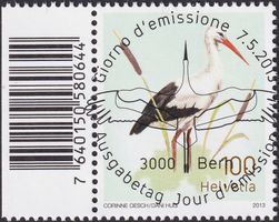 2013, Nr.1466 "Weissstorch" mit Ersttags-Voll-Stempel.
