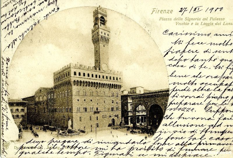 Cartoline postali: Frienze - Piazza della Signiora ... 1900 – Usato da Emmenbrücke venduto da teestube