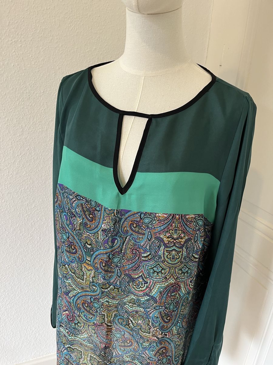 Zara Vestiti: Zara Basic Green Paisley Blouse/mini dress Size L – Usato da Genève venduto da nba_l98n 1