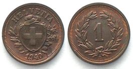 EIDGENOSSENSCHAFT 1 Rappen 1940 Bronze ERHALTUNG! unz