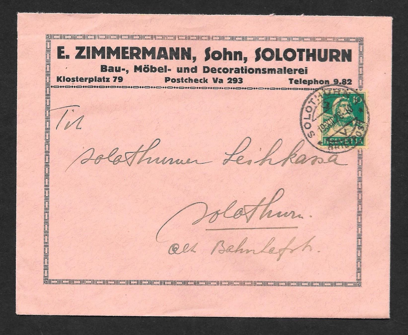 Tutti i francobolli: Solothurn illustrierter Brief E. Zimmermann 19.12.1928 – Usato da Olten venduto da clotaldi
