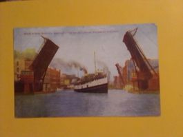 AK Schiff USA Color offene Brücke Chicago 1921