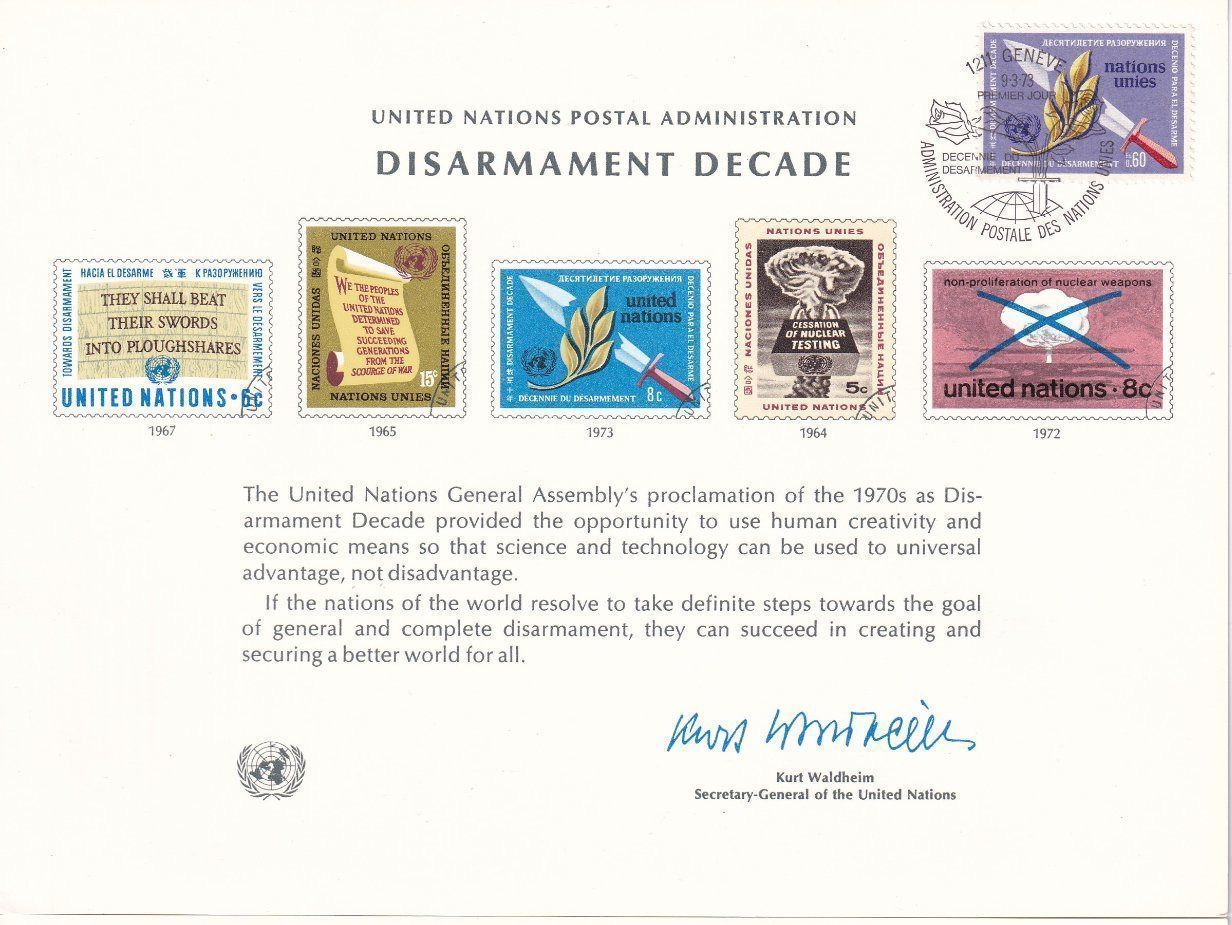 Tous les timbres: UNO 1973, 2x Disarmament Decade FDC – Neuf (Voir description) à Castione par Rx-stamps 1