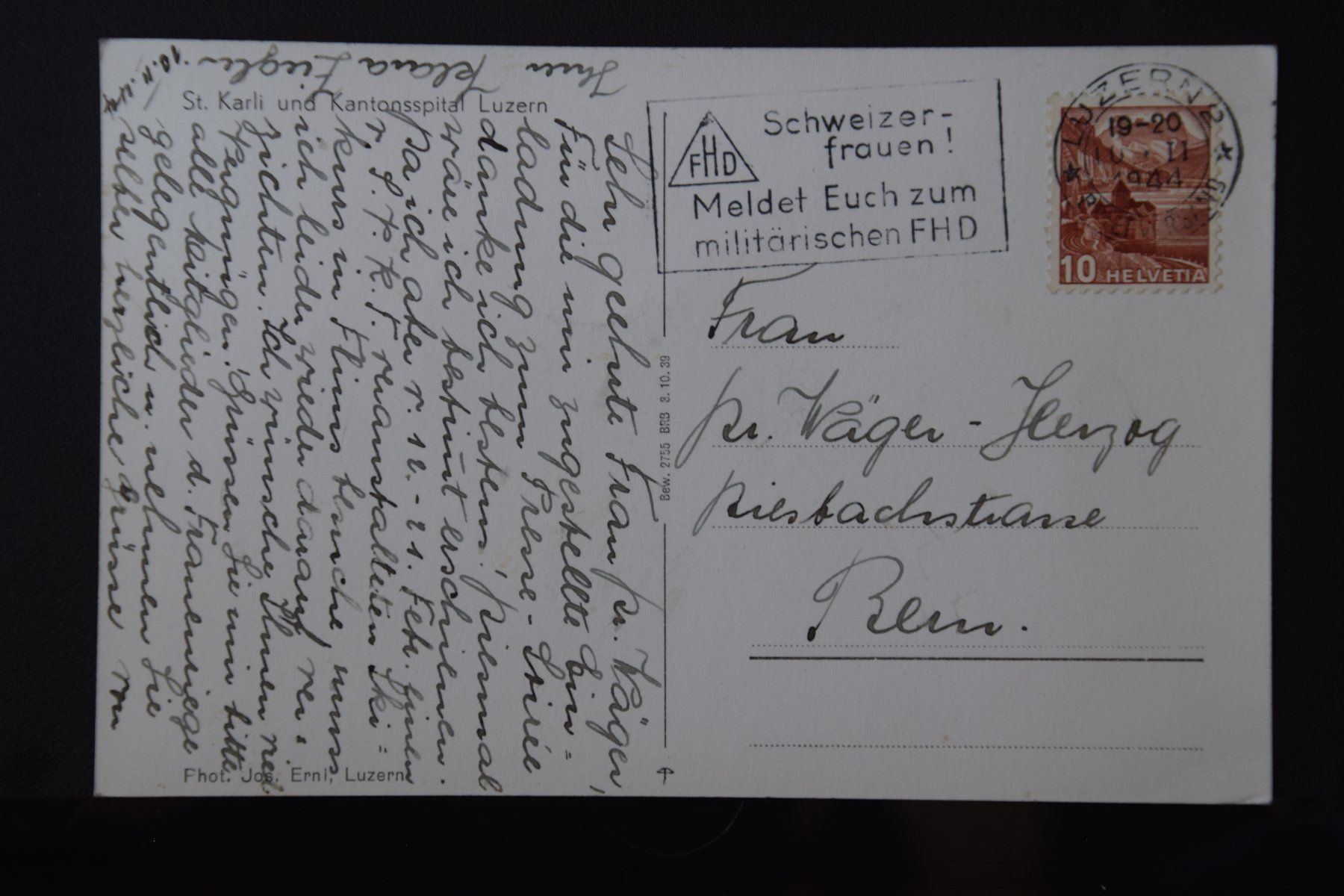 Cartoline postali: AK Luzern, St.Karli / Spital 1944 – Usato da Luzern venduto da CH2018 1