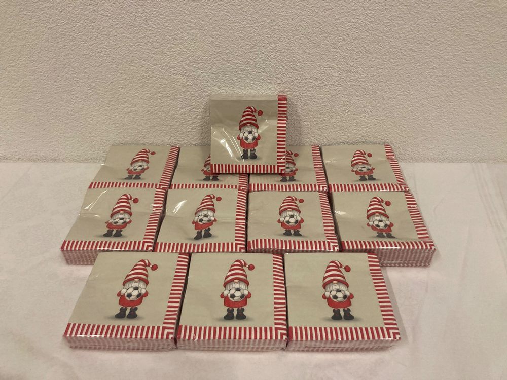 Weihnachts-Servietten Set – 4 Packungen à 20 Stück, 3-lagig, 33x33 Cm, Mit Wichtel-Motiven