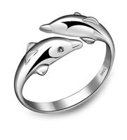 0053-925 Sterling Silber Ring Doppel-Delfin Verstellbarer