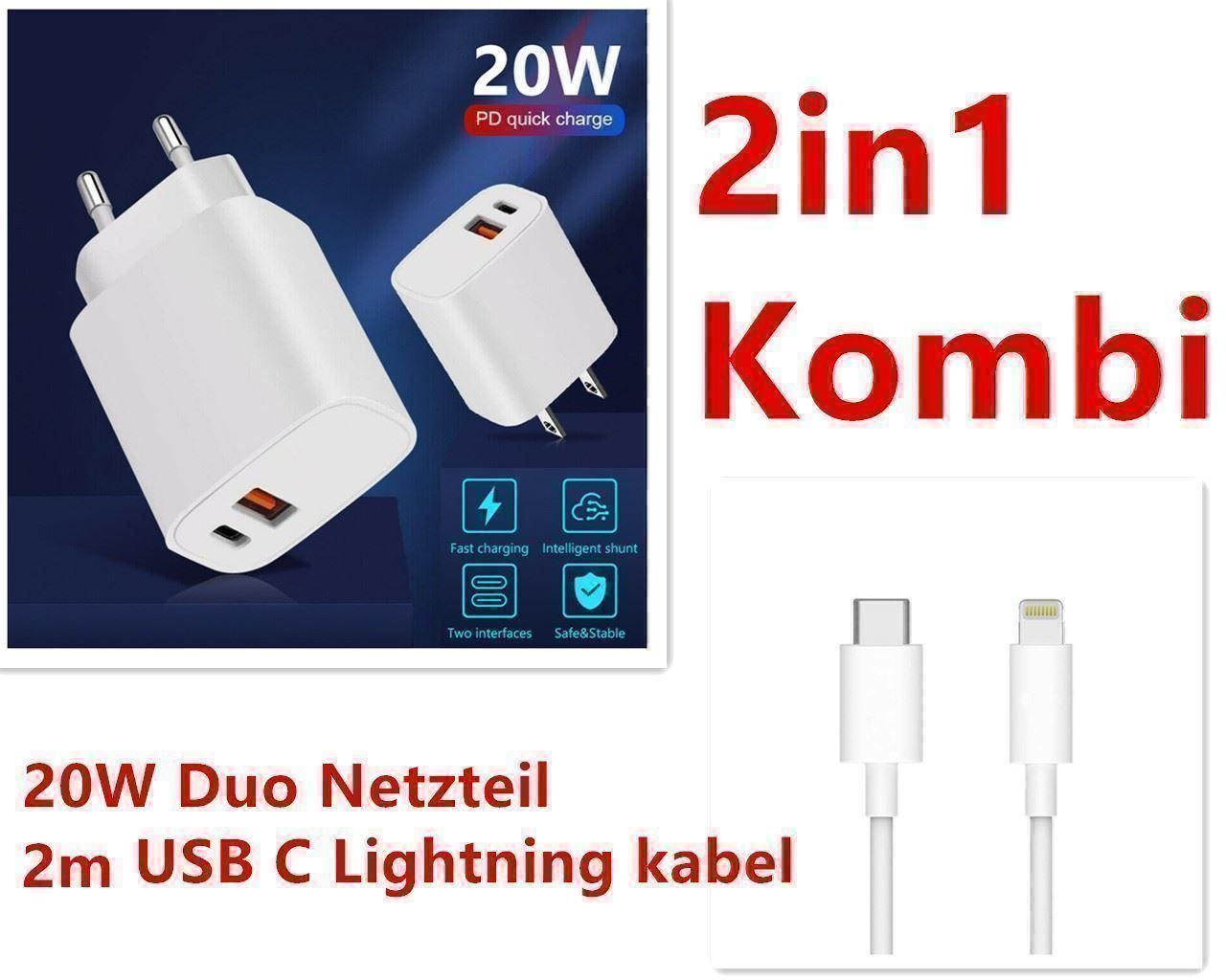 Caricabatterie: Duo 18W iPhone USB C Netzteil +2m kabel – Nuovo (secondo la descrizione) da Kirchdorf AG venduto da Apost008 1