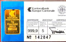 5g Goldbarren 999.9 Zürcher Kantonalbank Zertifikat !!!!!!!!