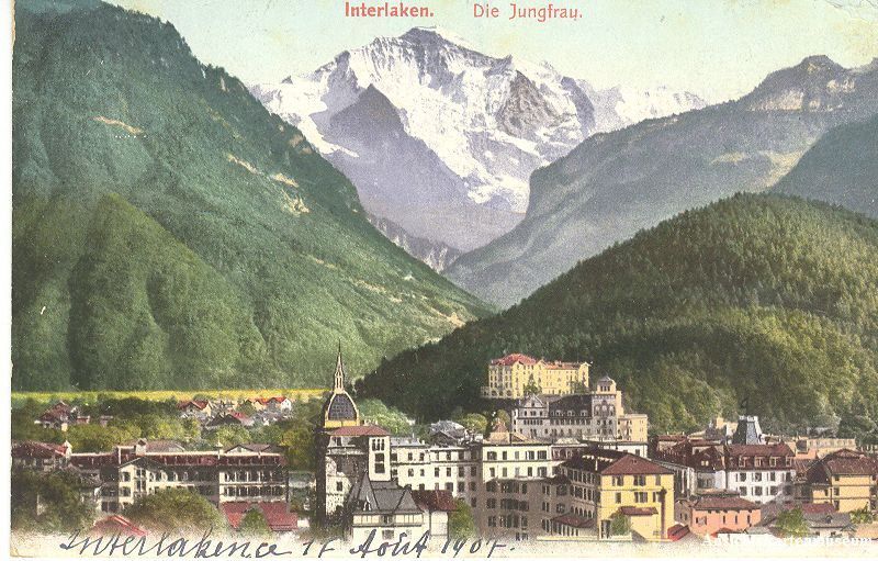 Cartoline postali: Interlaken - Jnterlaken Litho + 1907 – Usato da Emmenbrücke venduto da teestube