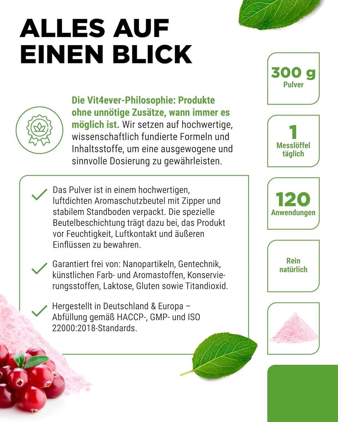 Cibi & Specialità: Vit4ever D-Mannose Cranberry Pulver 300g – Nuovo e nell'imballaggio originale da Suhr venduto da SchnapperCH 3