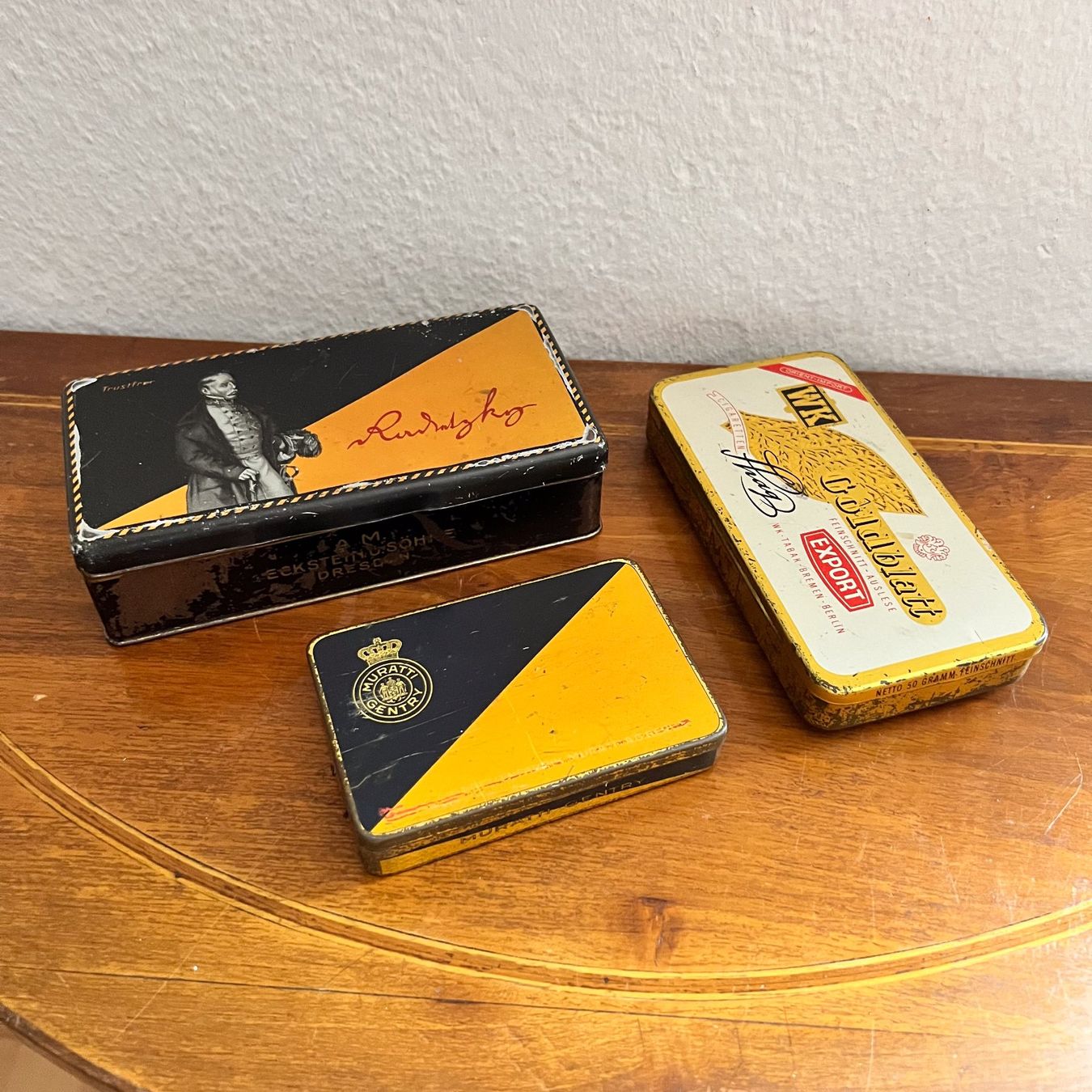 Barattoli: Alte Zigarren Tabak Blechdose Vintage Reklame Blech Dose – Usato da Neuhausen venduto da rraayy