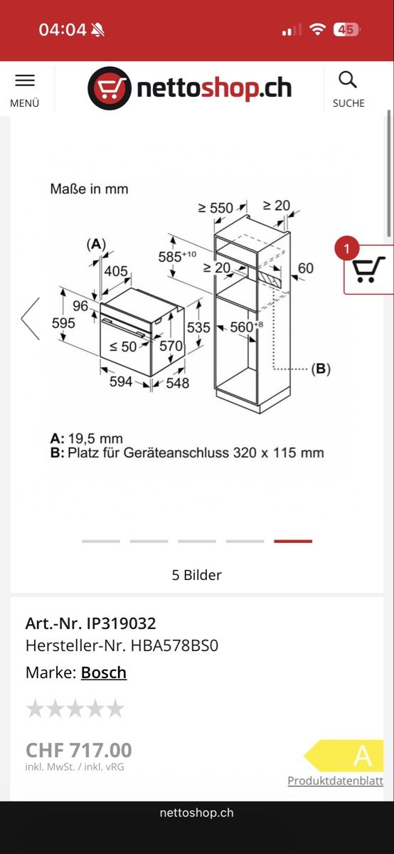 Bosch Forni: Bosch Einbaubackofen HBA573BS0 – Top Zustands  – Usato da Gersau venduto da mfk01 6