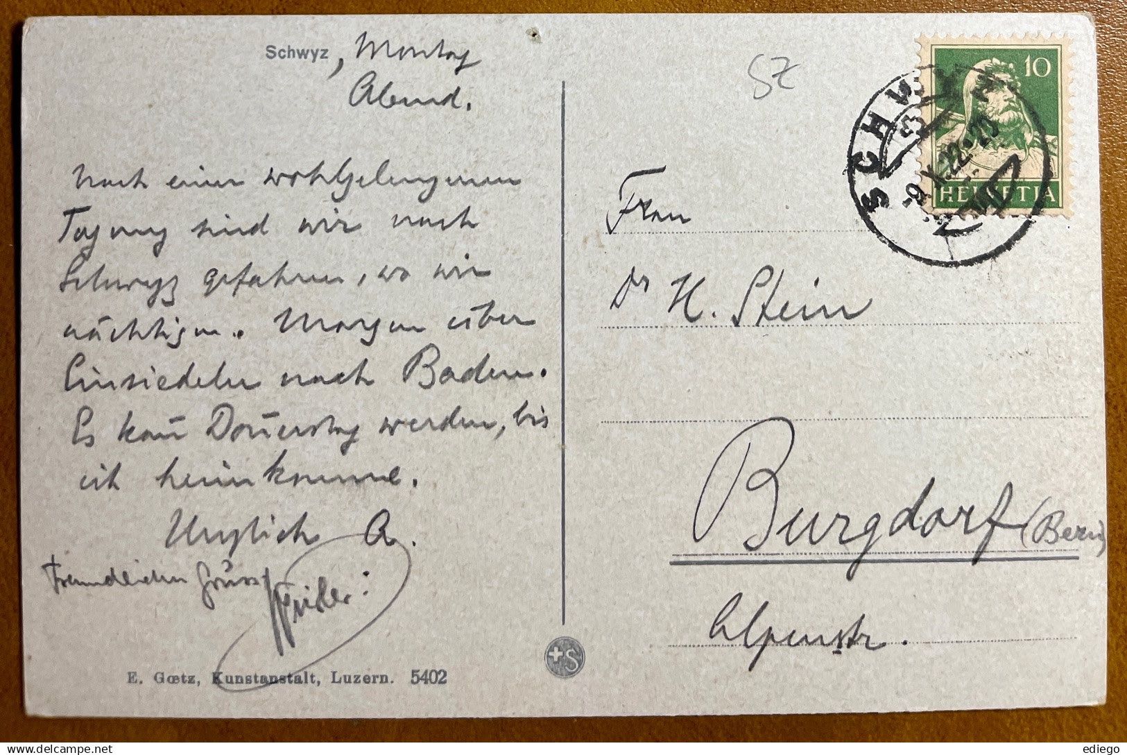 Cartoline postali: Schwyz - 1922 – Usato da Lutry venduto da Ediego 1