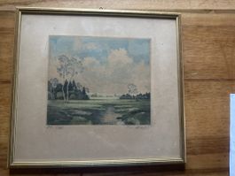 Original Radierung F. Meier, Rahmen vergoldet