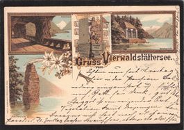 Litho Gruss vom Vierwaldstättersee SZ , gel. 1899