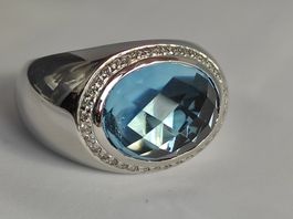 Aquamarin Weissgold Ring Grösse 58, sehr schön, Iceberg Cut