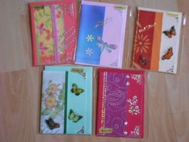 5 Glückwunschkarten mit Kuvert und Einlageblatt HANDARBEIT