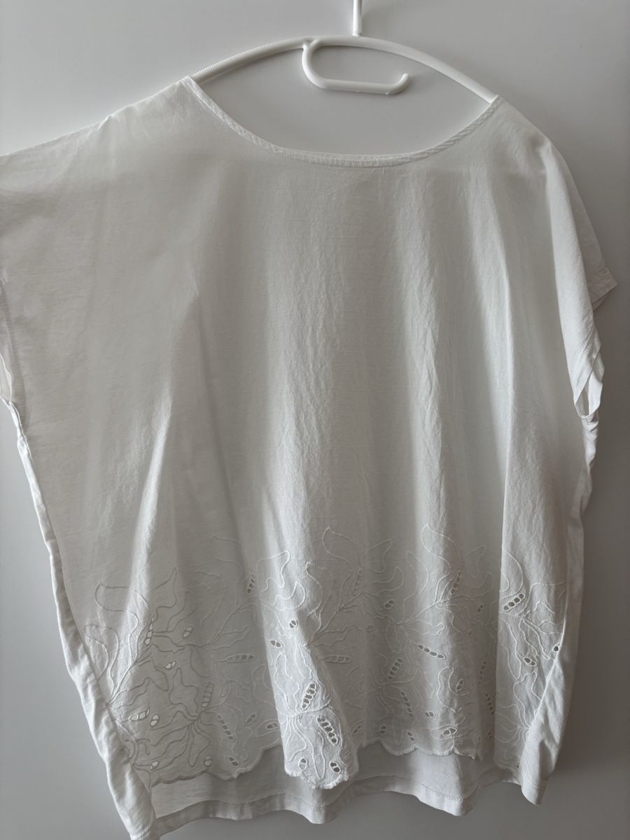 S.Oliver Camicette: Blusenshirt Materialmix Gr. 46 weiss s.Oliver – Usato da Gwatt (Thun) venduto da Bioethanol01