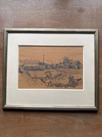 Bleistiftzeichnung signiert 1954 im Goldrahmen