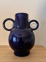 Blaue Vase, Keramik, rund, mit Henkeln, 22cm  hoch