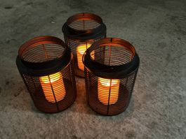 3x Laternen Metall schwarz mit LED Kerze NEU