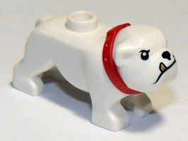 LEGO 65388pb01 White Dog, Bulldog with Black Eyes, Nose