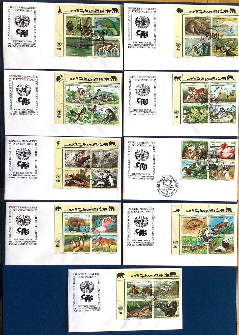 Alle Briefmarken: 1993 - 2001 / FDC  UNO - USA Gefährdete Arten Kompl.Sätze – Neu (gemäss Beschreibung) aus Liestal von Skunk02