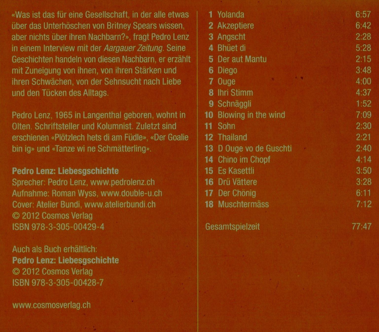 CDs: Pedro Lenz LIEBESGSCHICHTE CD – Gebraucht aus Kandergrund von Sososo 3