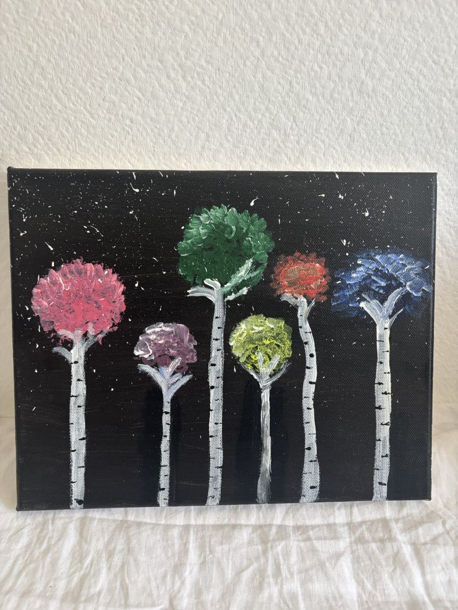 Dipinti: Acrylbild mit Bäumen auf schwarzem Hintergrund – Nuovo (secondo la descrizione) da Zürich venduto da obs_g26p