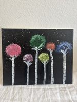 Acrylbild mit Bäumen auf schwarzem Hintergrund