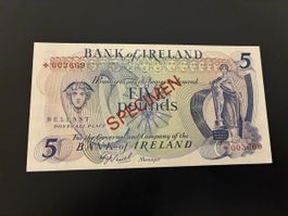1977 Northern Ireland 5 Pound Specimen Note UNC Condition