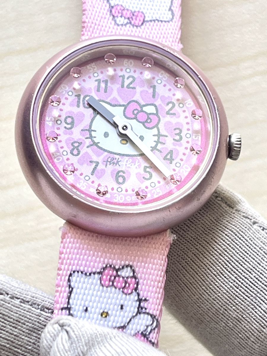 Flik Flak Orologi:  Hello Kitty Flikflak Uhr Armband Stoff  – Usato da Grenchen venduto da chththl 4
