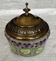 Antike Deckeldose Jugendstil, Handbemaltes Glas&Messing, Top