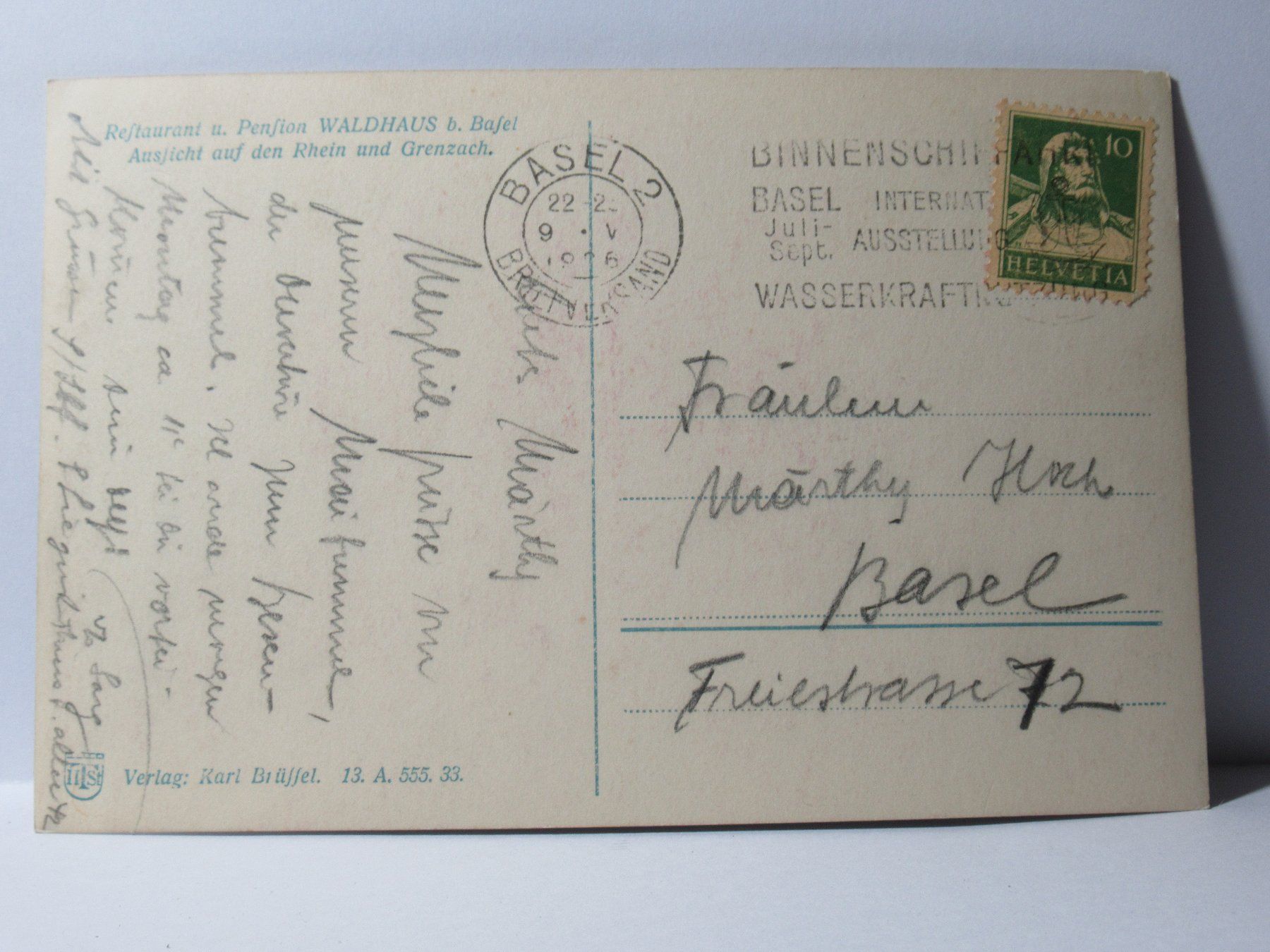 Cartoline postali: Restaurant u. Pension Waldhaus b. Basel  1933 – Usato da Grenchen venduto da Bluemchen1900 2