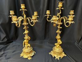 Paar antike Napoleon III Girandolen, Bronze vergoldet, 55 cm