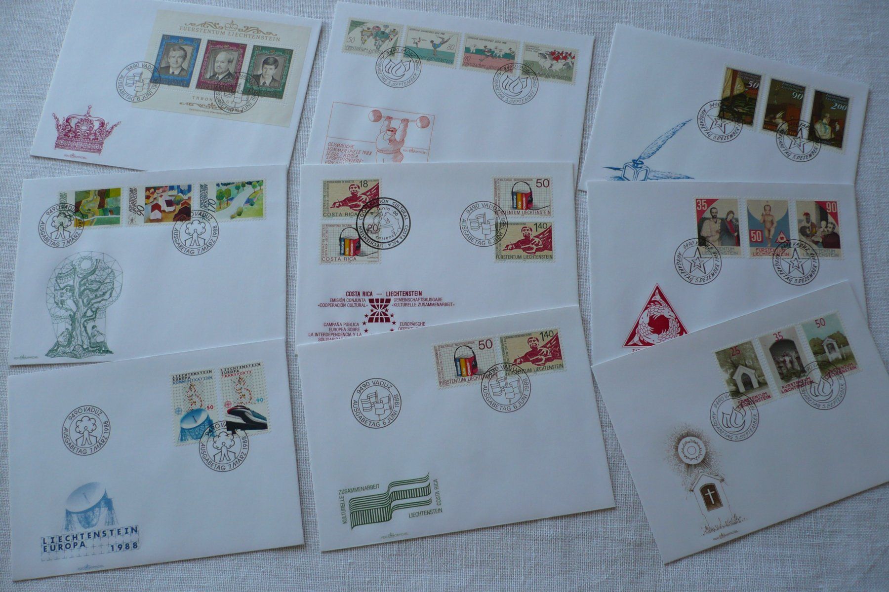 Tutti i francobolli: FL 1988 Neuausgaben 9 FDC – Usato da Zürich venduto da saltandpepper008