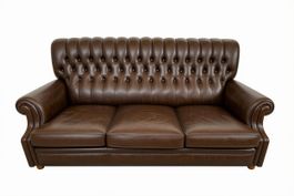 Canapé Chesterfield fleur de cuir 3 places et  2 fauteuils