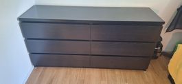IKEA Kommode mit 6 Schubladen und Glasplatte Schwarz