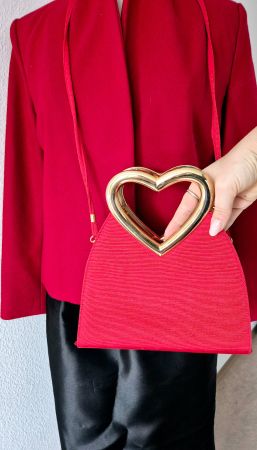 TASCHE VINTAGE MEGA SCHÖN ROT GOLD HERZ UNIKAT EINZELSTÜCK