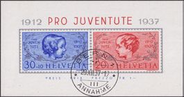 1937, J83I+J84I (PJ-Block) mit Ersttagsstempel BERN, K:100.-