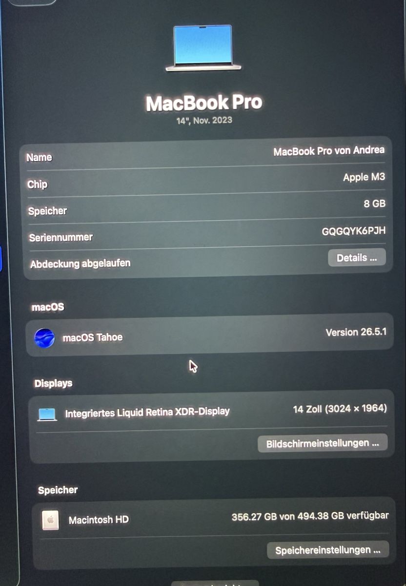 Apple Notebook: MacBook Pro 14" M3 Chip 8GB 512GB SSD | 2023 – Usato da Uitikon Waldegg venduto da amf46 1