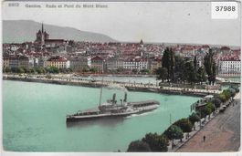 Geneve - Rade et Bateau Dampfschiff - Litho