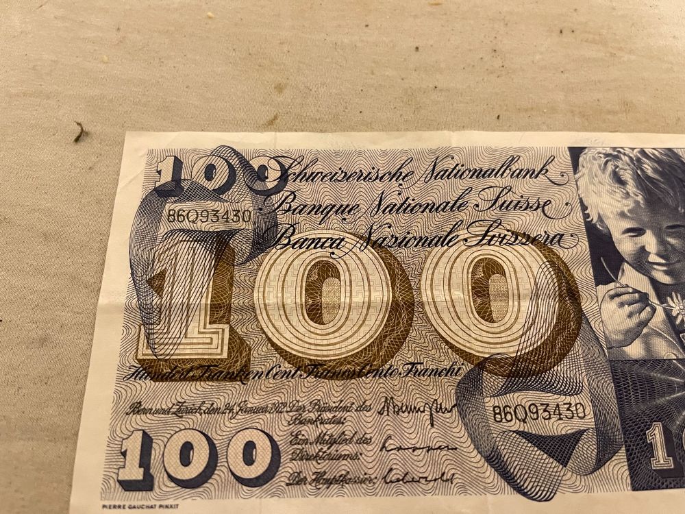 100 alte Bank Note (1972)Nr (1) (Gebraucht) in Effretikon für CHF 29 ...