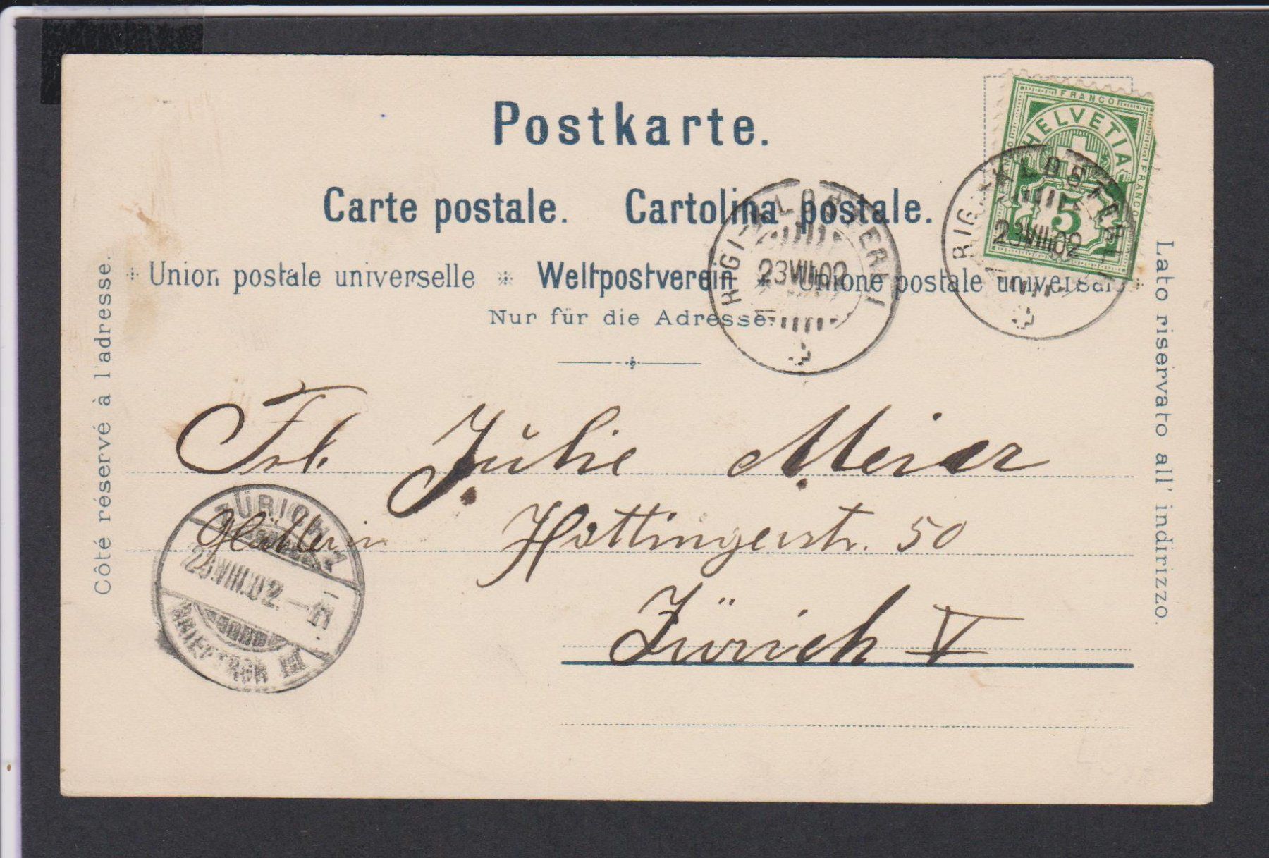 Cartoline postali: Rigi   -   alte Litho-Ansichtskarte von 1902 – Usato da Vitznau venduto da Ropaku 1