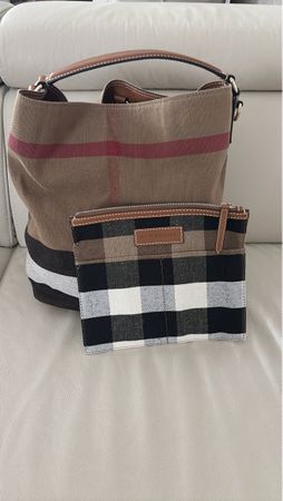 Burberry Tasche Karo-Muster Grau/Schwarz/Weiss Top Zustand