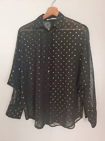 Schwarze Bluse mit goldenen Punkten Damen Gr. XS  wie neu