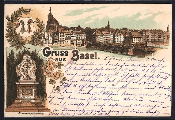 Ansichtskarten: Litho Basel, Strassburg-Denkmal, Teilans – Gebraucht aus Berlin von bartko-reher