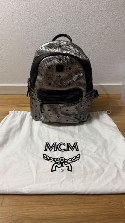 MCM Rucksack Veganes Leder Silber Schwarz Original Damen ...