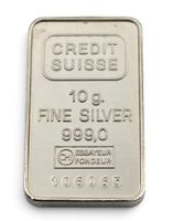 Credit Suisse Silberbarren 10 g Feinsilber 999 nummeriert
