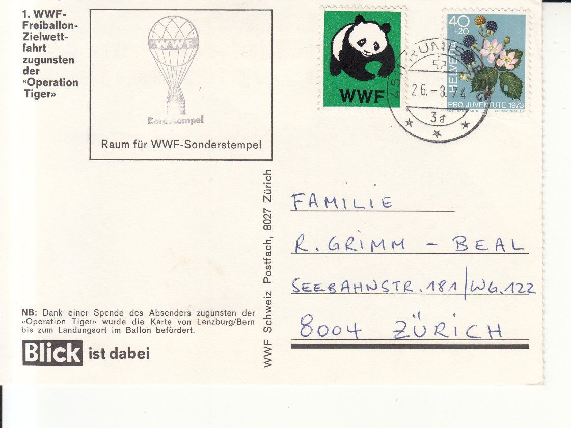 Tutti i francobolli: Ballonpost WWF  Operation Tiger 1974 – Usato da Bürglen TG venduto da StampGraf
